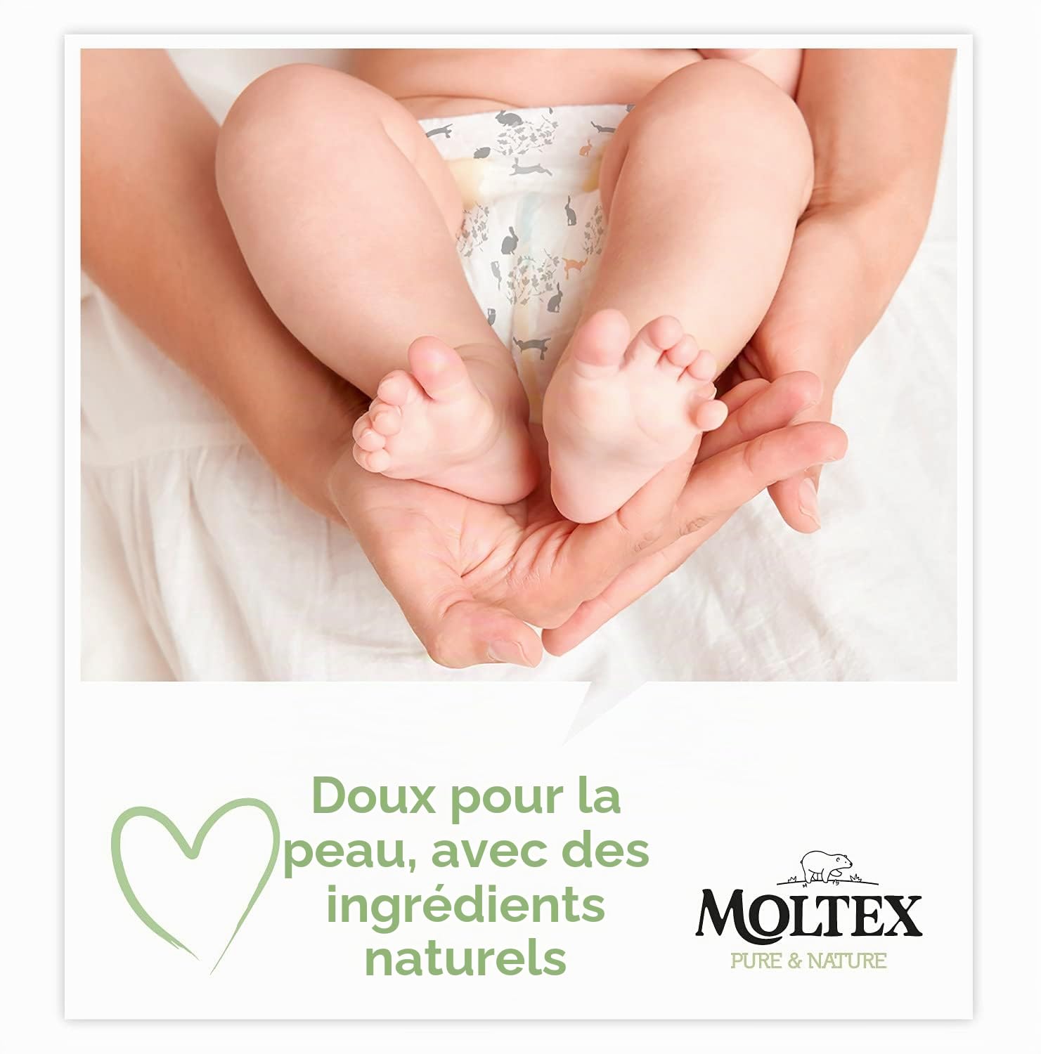 Moltex Pure & Nature Lot de 200 couches écologiques blanches avec motif imprimé Taille 4 (9-15 kg) - 4 sacs de 50 unités
