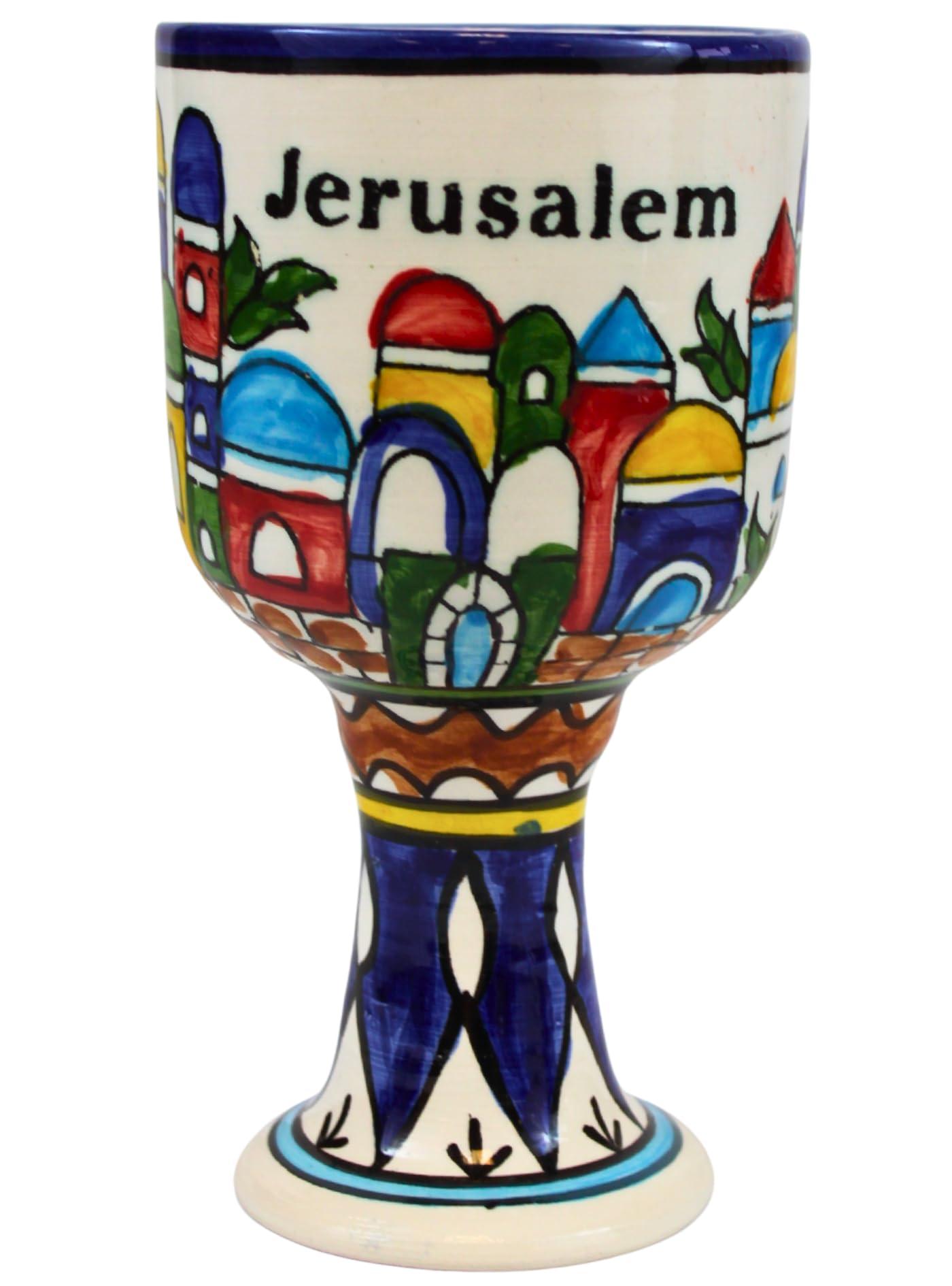 Holy Land Market Jerusalem City Walls and Old City View Armenian Ceramic Wine Cup/Goblet Large 6 Inches Or 16 Cm