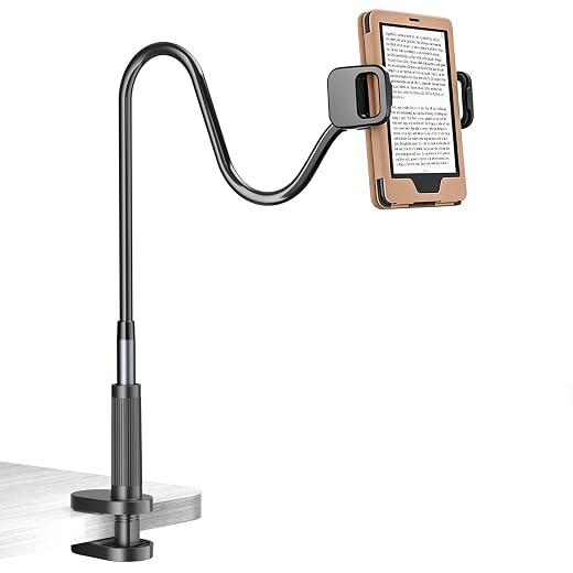 Kefotic Long Gooseneck Tablet Holder for Bed Works with Thick Case, eReader Stand Compatible with All Kindle Paperwhite Colorsoft Scrible, Desk Flexible Arm for iPad iPhone Fire HD Smartphones