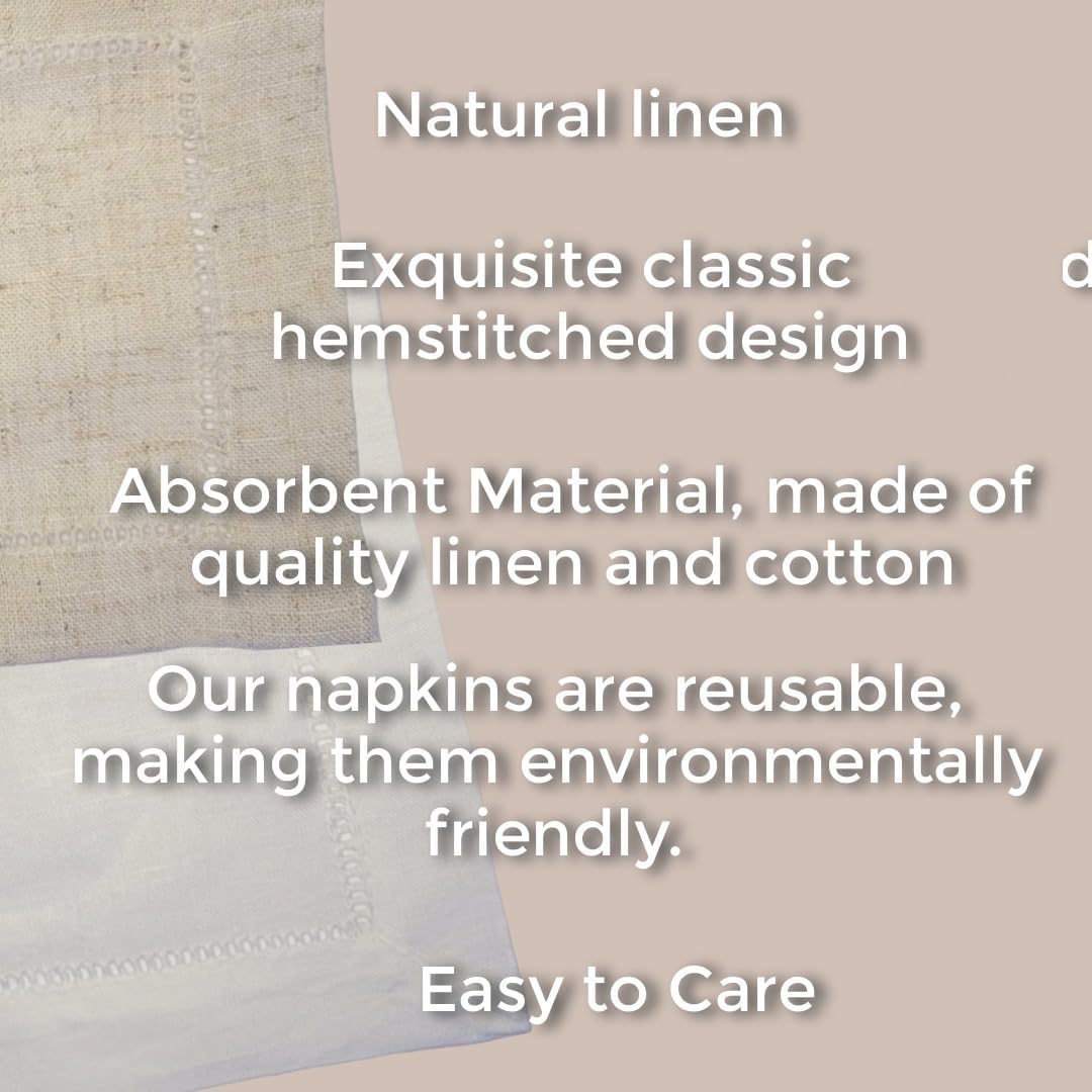 4 Set Hemstitch Embroidered White Linen Cocktail Napkins 6x6 (Bumblebee)