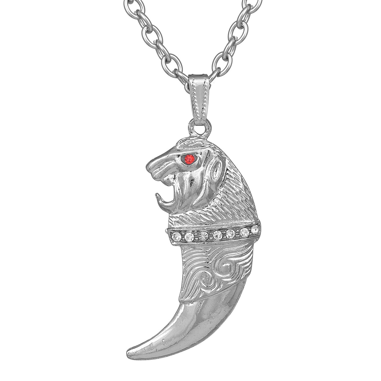 � Silver Plated Imitation with Red CZ Into Eye Highlighted Gorkha Tooth Like Gorkha Kukri Fashion Pendant Rope Chain, Fashion Pendant for Men/Women-image-19