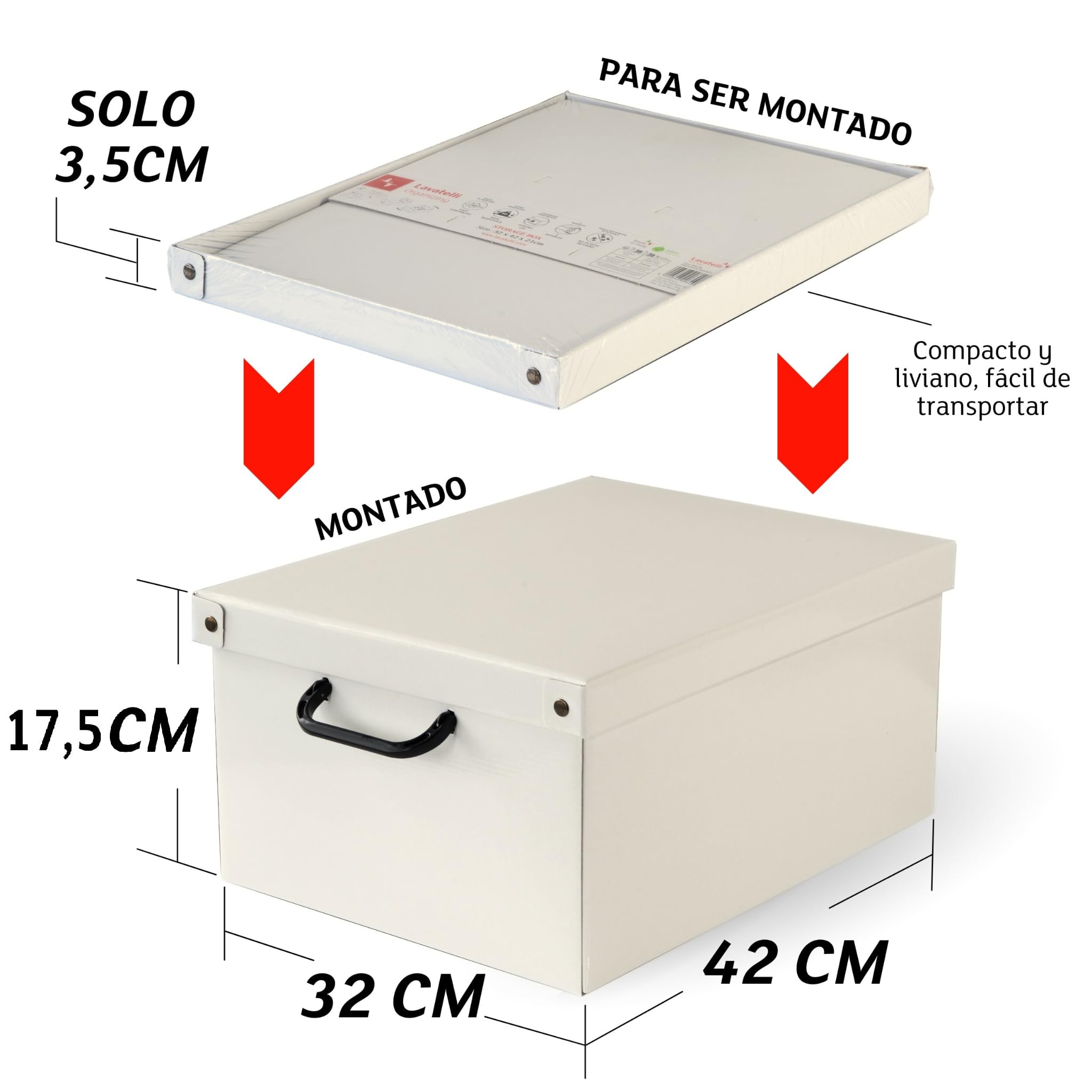 Lavatelli Cajas Almacenaje Cartón y Tapa Beige 32x42x17,5cm Set 6 con Asas | Organizador cajones en cartón con tapa y asas, set de 6 cajas de 32x42x17,5 cm, para ropa, mantas y juguetes. Made in Italy