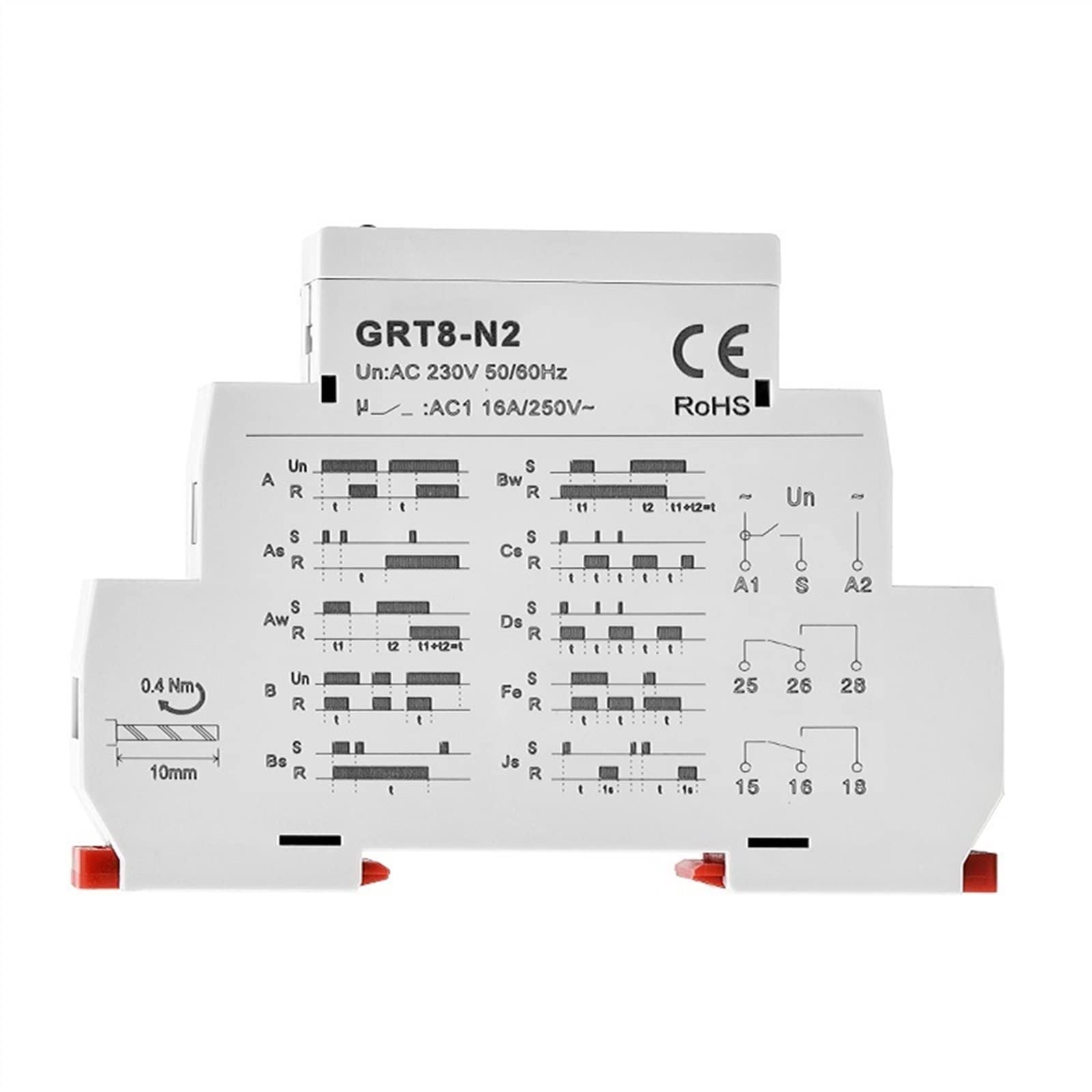 GRT8-N Relè temporizzato multifunzione esteso con 10 funzioni AC DC 12V 24V 220V 230V temporizzatore ritardato 16A 1 pz(GRT8-N2 AC230V)