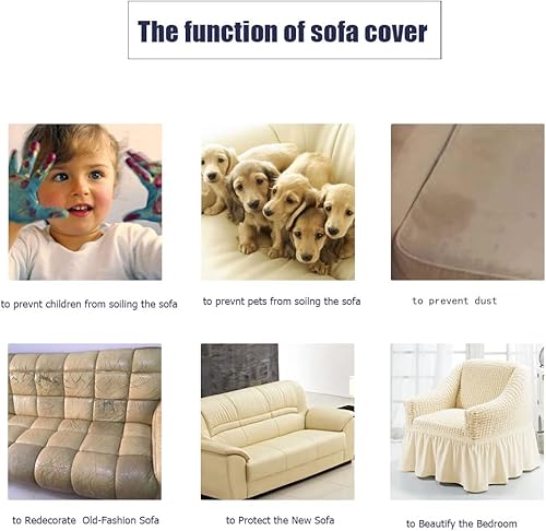 Miniatura 2 de OSVAW Funda para sillón, funda de sofá de sirsaca de 1 pieza, elástica, lisa, de alta elasticidad, duradero, protector de muebles con falda (crema