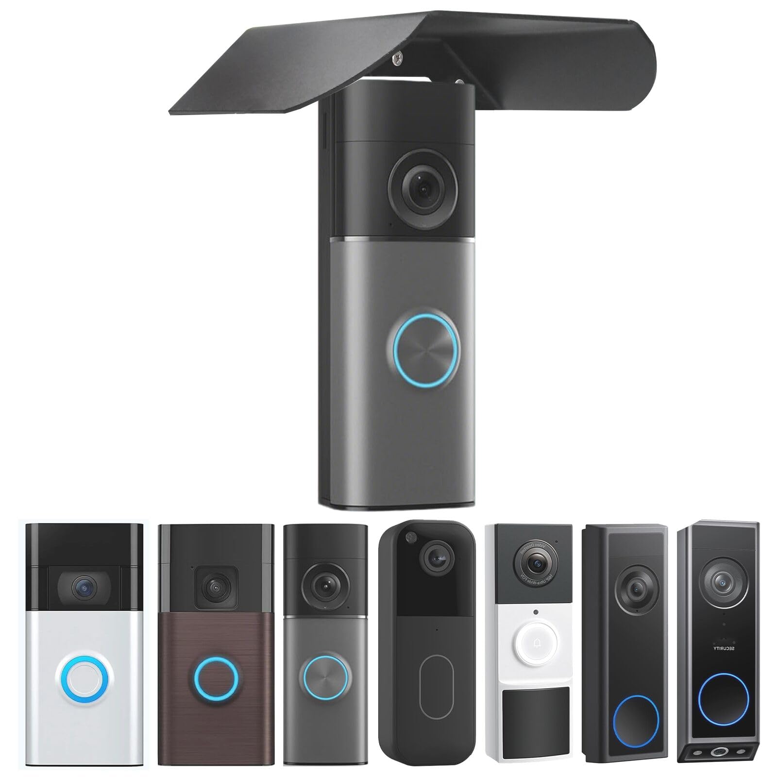 Doorbell Rain Sun Cover for Ring Video Doorbell/Eufy E340 C31 C30/Tapo D210 D235 TD21/Blink, Stainless Steel Weatherproof Snowproof Protective Cover, Anti-Glare Outdoor Door Bell Rain Shield