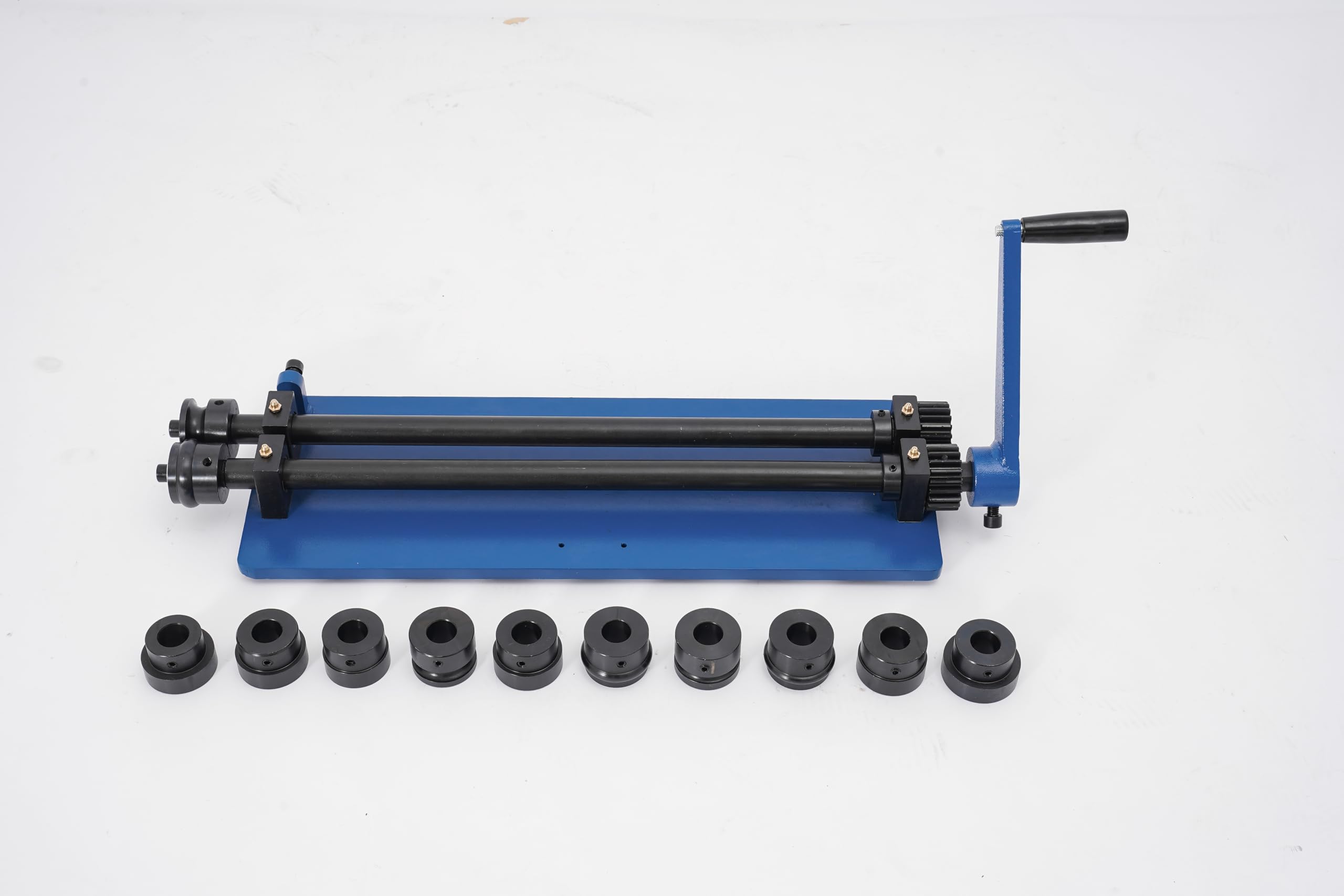 Piegatrice rotonda da 46 cm, in acciaio blu, per piegatura manuale, con 6 set di dadi per officine in lamiera