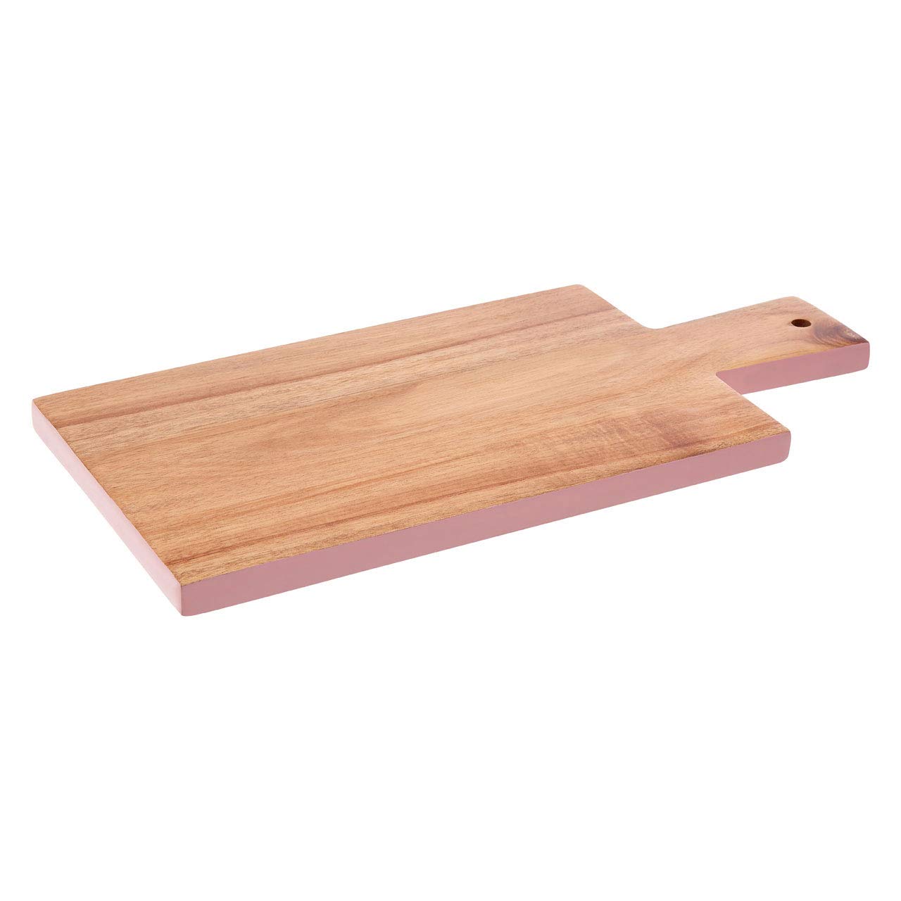 Premier Housewares Edge Rectangular Chopping Board, Natural Wood Chopping Board With Tapered Handle, Wood Chop Board Pink