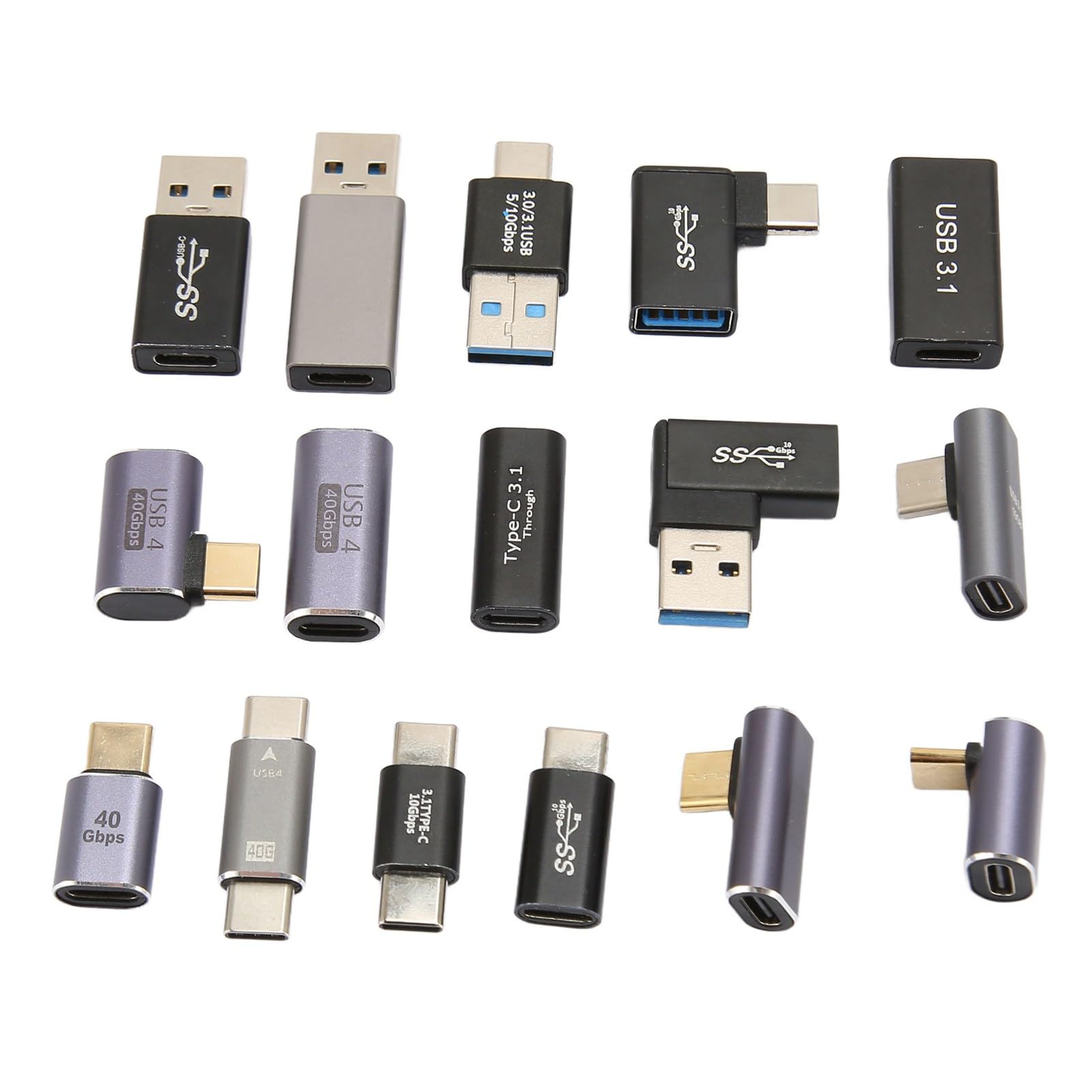 16 Pieces Type C Adapter Kit, Aluminum Alloy Shell USB3.0 USB3.1 USB C Adapter Kit for Laptop Phone Quick Connections, Plug and Play