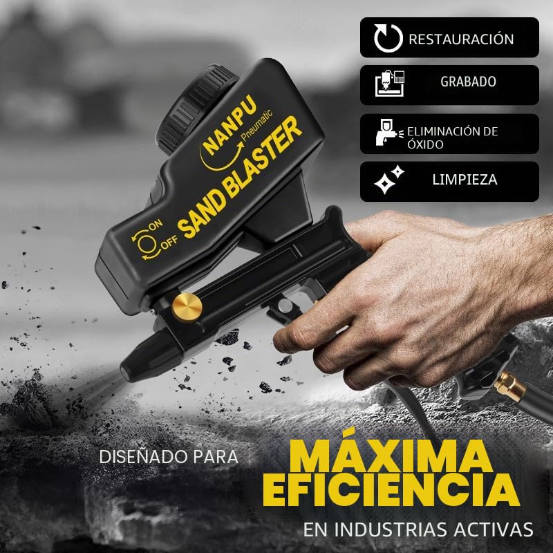 NANPU Kit de pistola de chorro de arena de aire ligero con alimentación por gravedad, boquilla de cerámica, cuerpo de metal, para preparación de superficies de proyectos pequeños, eliminación de