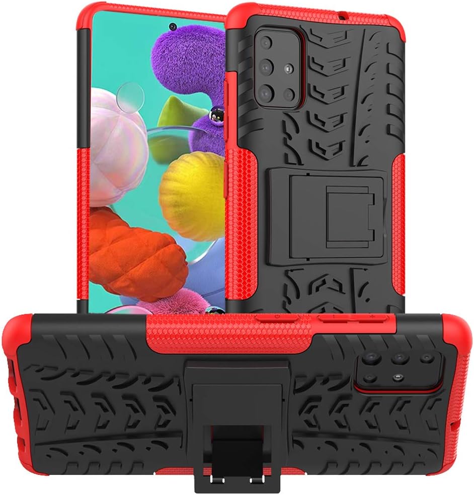 ALDHOFA Case for Samsung Galaxy A51(4G Version),Heavy Duty Shock Proof Protective Phone Case,Dual Layer Hybrid Cover with Kickstand for Samsung A51-Red