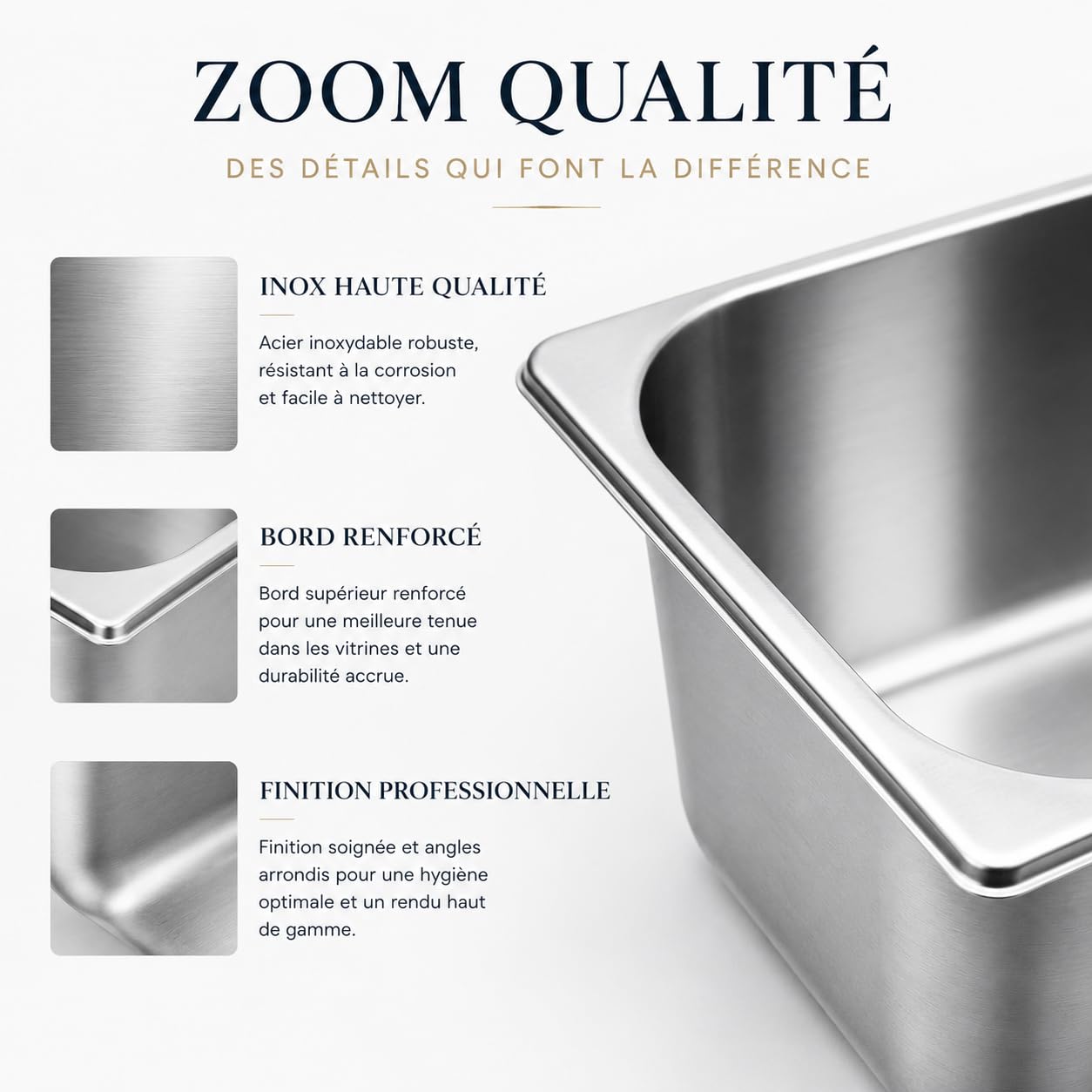 Lot de 4 Bacs à Glace Inox 360x165 mm Hauteur 80 mm 3L – Bac à Crème Glacée Professionnel – Bac Inox pour Vitrine, Bar, Restauration