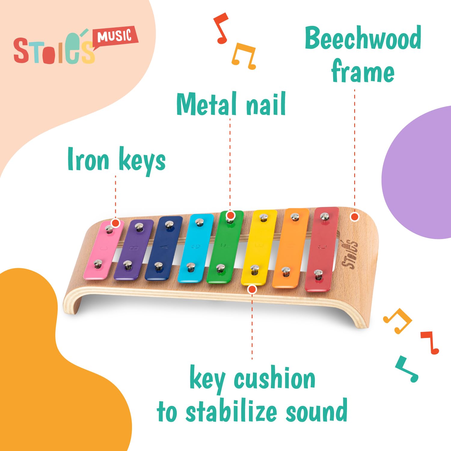 Xilofono 8 tasti in Do maggiore con le bachette in legno, per bambini e adulti, facile da suonare, libro di canzoni compreso