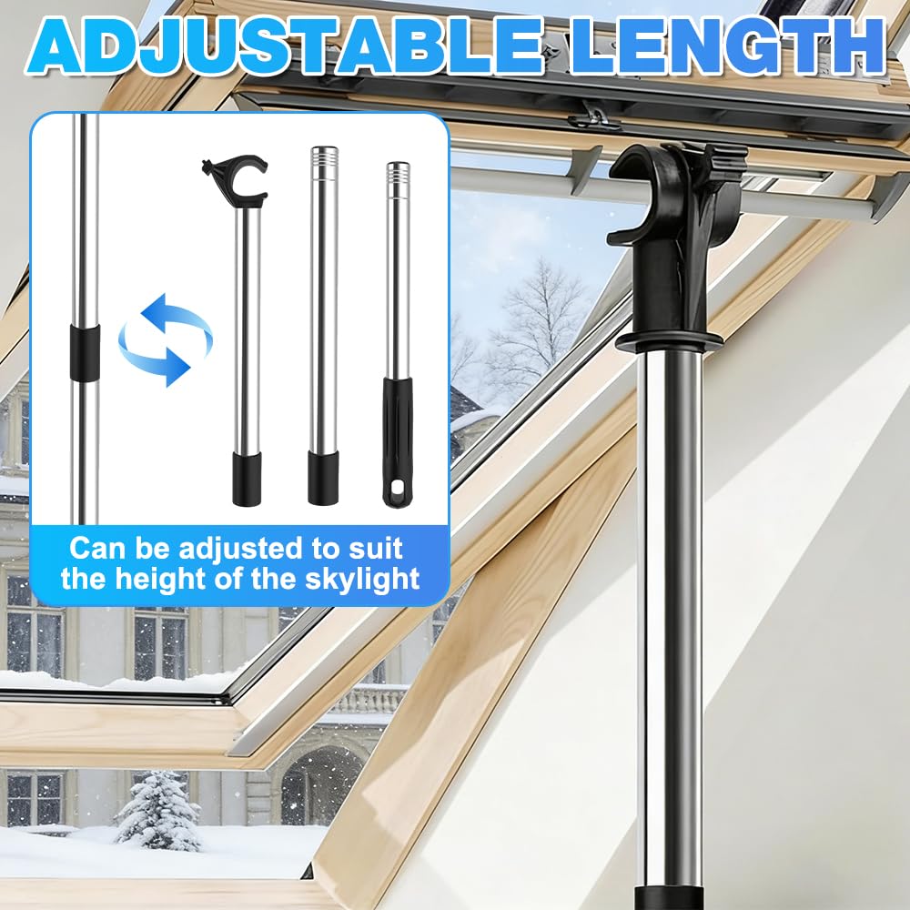 1,86 m Pértiga Telescópica de Control para Ventanas de Techo, Extensión de Mango, Varilla de Acero para Apertura de Ventanas, Pértiga Telescópica para Abrir Ventanas de Techo y Persianas Velux GGL/GGU