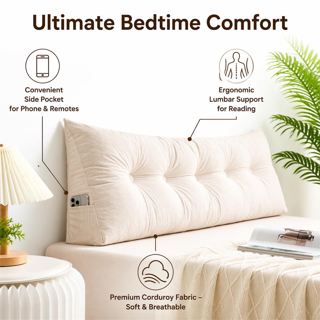 Almohada Triangular para cabecero Twin XL – Respaldo ergonómico y almohadón (70.8)