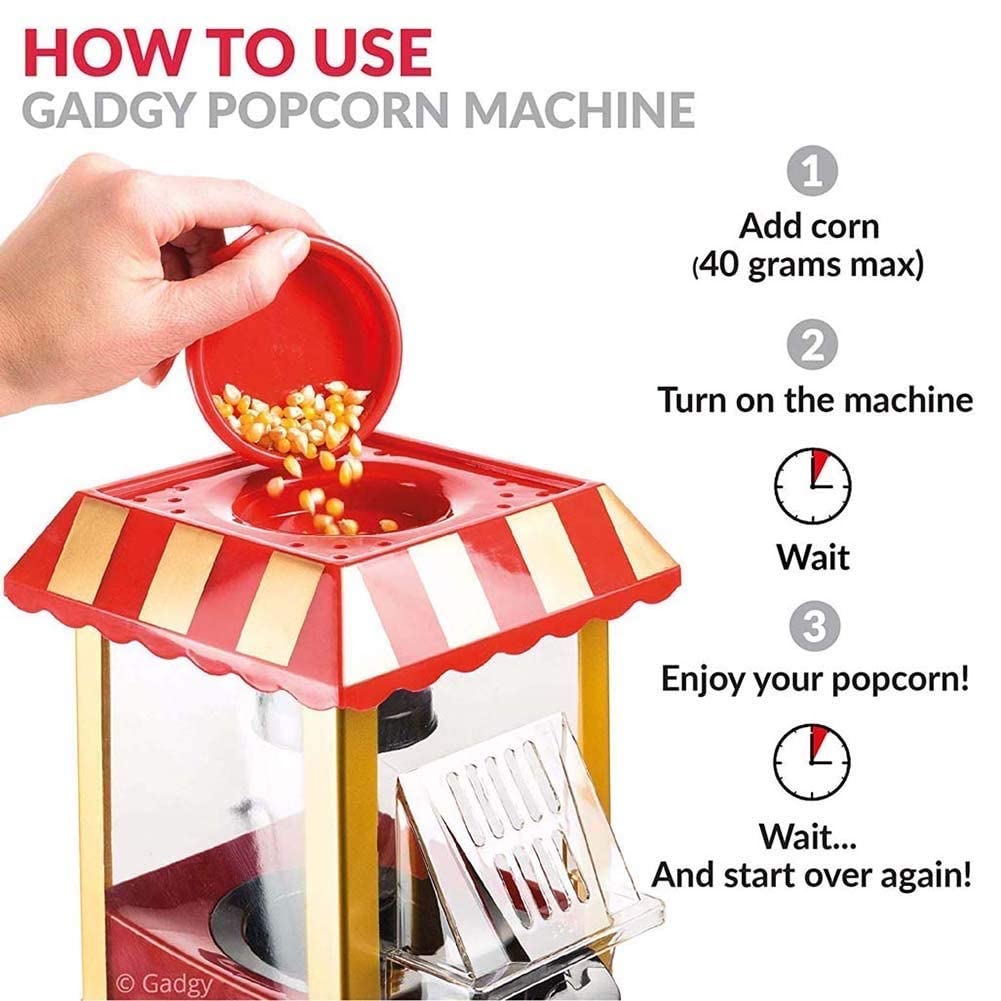 Macchina per Popcorn Macchina per Popcorn da Tavolo elettrica da 1200 W, Macchina per Popcorn ad Aria Calda con misurino, Senza Bisogno di Olio, Approvata FDA ed ETL, Facile da Pulire, Rosso