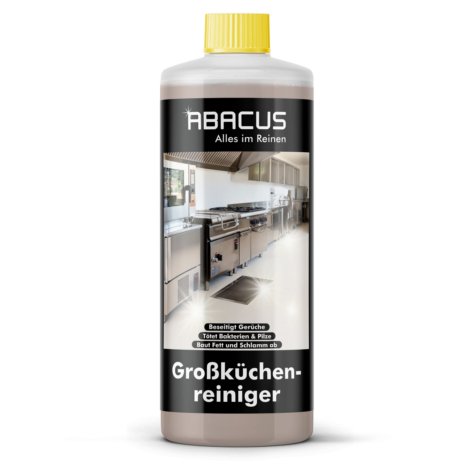 ABACUS® Großküchenreiniger, Gastro-Küchenreiniger, Profi-Küchenreiniger, Kraftreiniger Küche, Intensivreiniger Küche, Gastronomie-Küchenreiniger, Desinfektionsreiniger – Großküchenreiniger 1000 ml