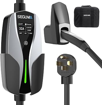 Level 2 EV Charger for Tesla, 32Amp 240V 7.68kW NACS EV Chargers, NEMA 14-50 Plug, Adjustable Current, 25FT Portable Electric Car Charger Compatible with All Nacs Silver