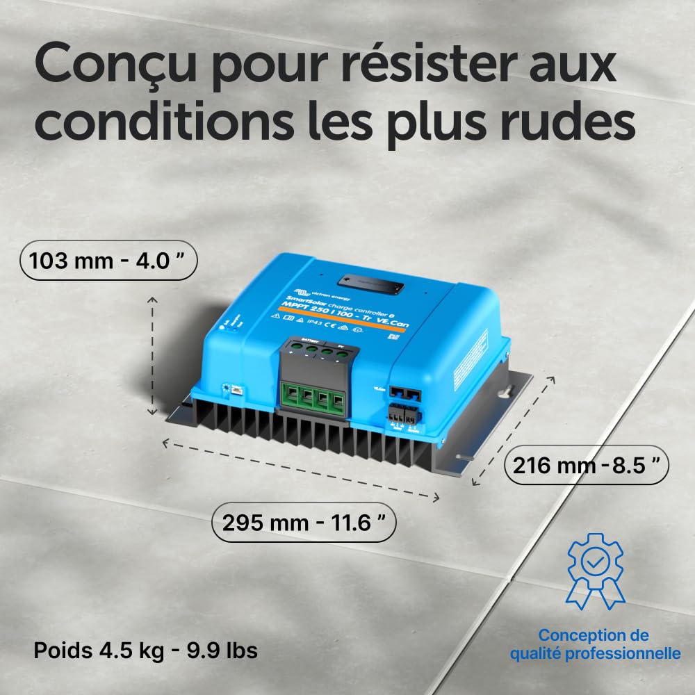 Victron Energy SmartSolar MPPT TR VE.Can 250V 100 amp 12/24/36/48-Volt Contrôleur de Charge Solaire (Bluetooth)