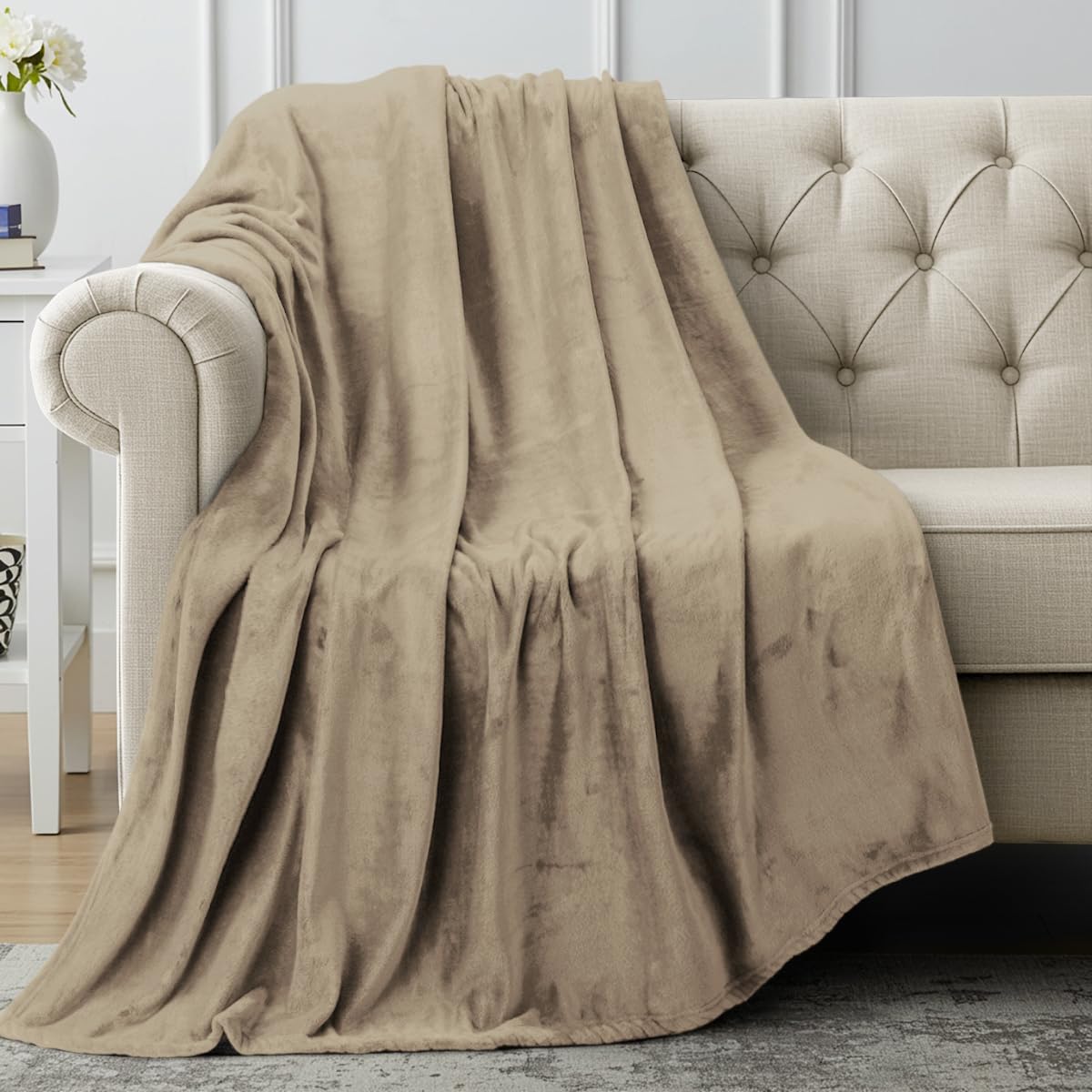 Utopia Bedding Fleece Throw Blanket 127x152cm – Soft Warm Lightweight Breathable Small Versatile Luxury Decorative Throws For Sofa, Bed, Chair & Settees – Cosy Home Gift For Adults, Camel
