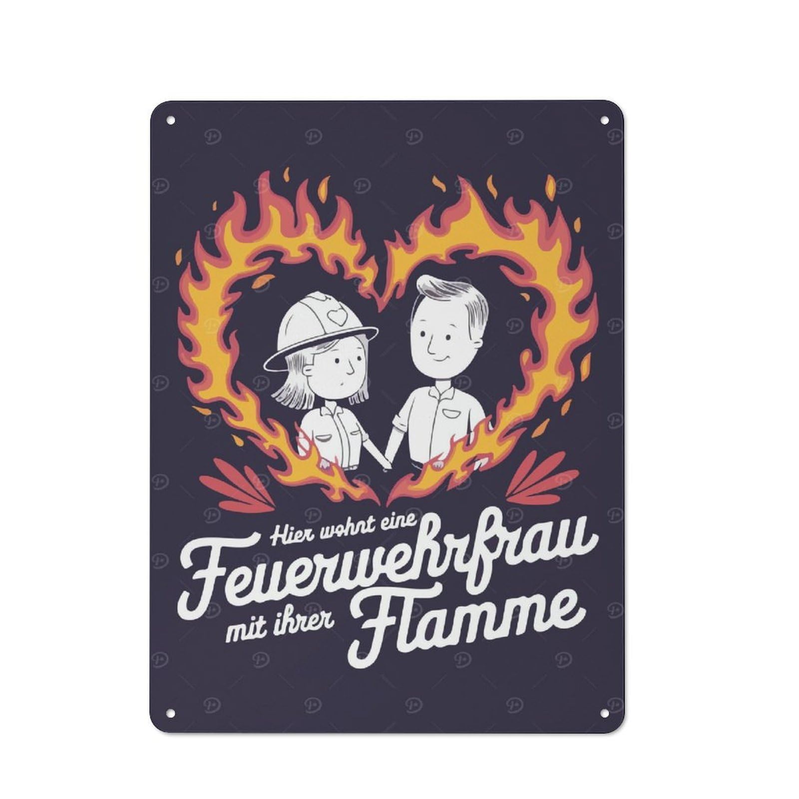Junmoney Firefighter Couple Illustration Vintage Tin Sign 40X30cm With For Man Cave Or Games Room, For Games Room Collectors