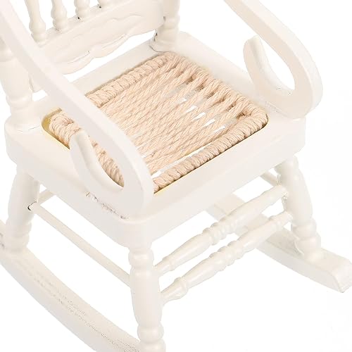 Miniatura 5 de Silla de madera para casa de muñecas, modelo de silla mecedora de madera en miniatura 1:12 (blanco)