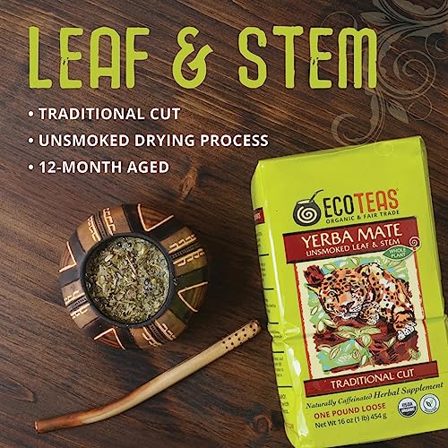 Image of ECOTEAS Organic Yerba Mate Loose Tea Traditional Cut 1 lb Bag Pack of 3