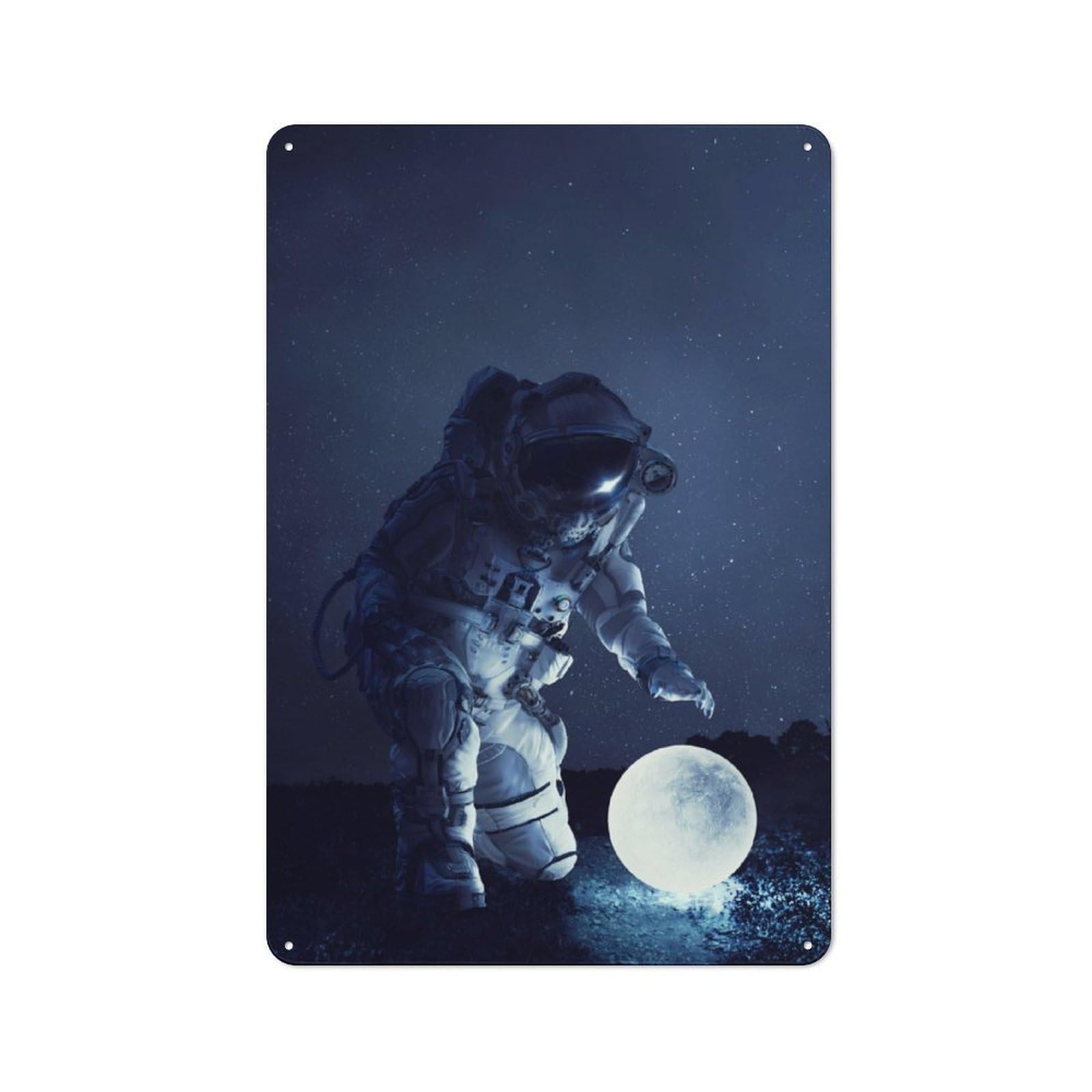 Junmoney Astronaut And Moon Metal Sign 30X20cm With For Hallway Wall, Retro Decor, Suited To New Home Decorators