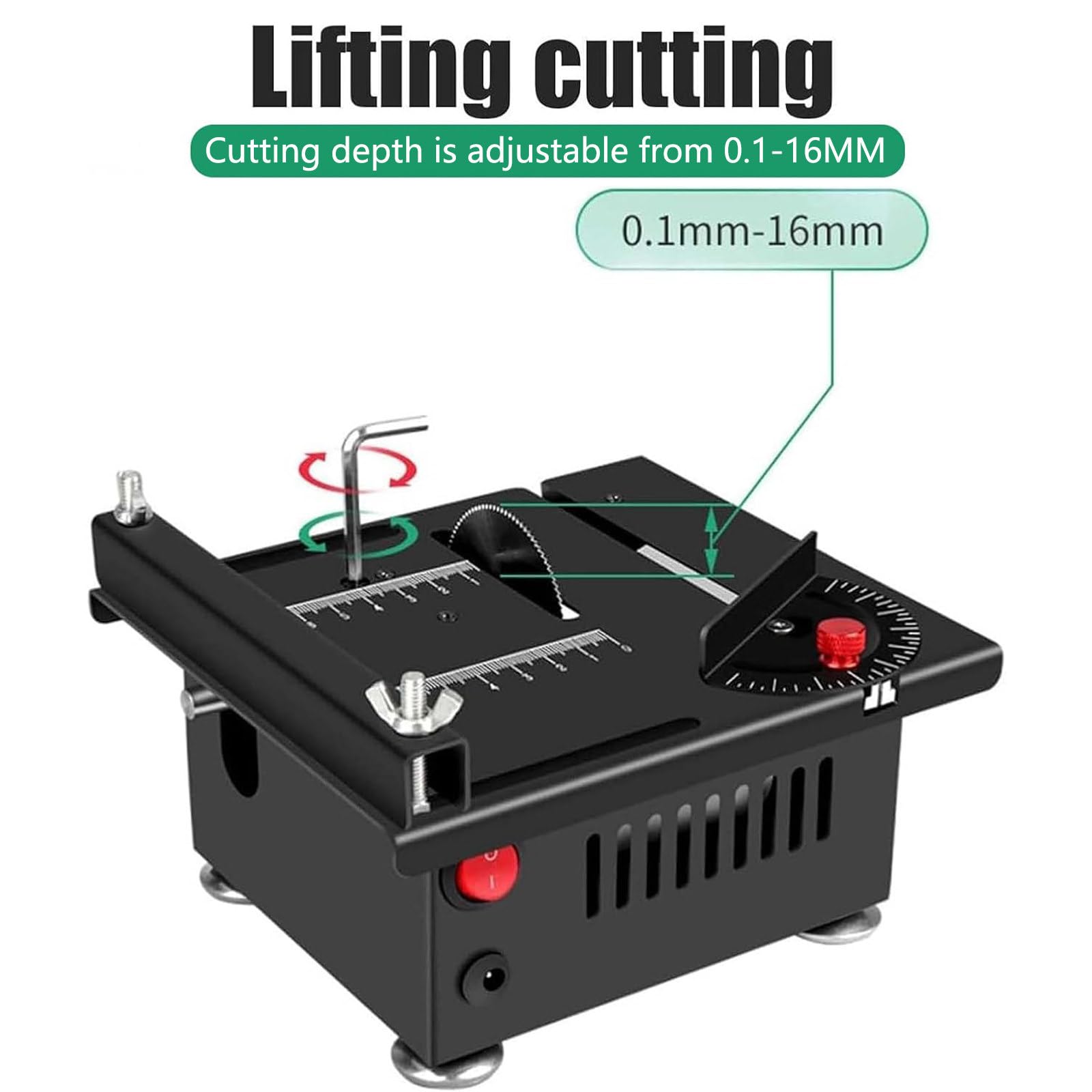 Mini sierra de mesa para manualidades, sierra de banco pequeña para carpintería de escritorio, velocidad de corte y ángulo ajustables, profundidad de corte de 16 mm, para carpintería con hoja, eje fl