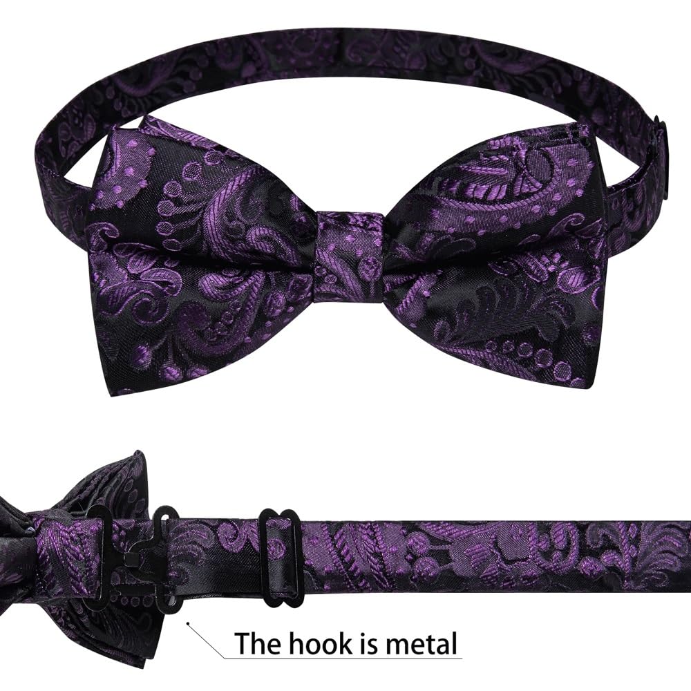 JFDBGU Paisley Pre-Tied Bow Tie for Men Adjustable Bowtie Business Wedding Handerchief Cufflinks Set Gifts