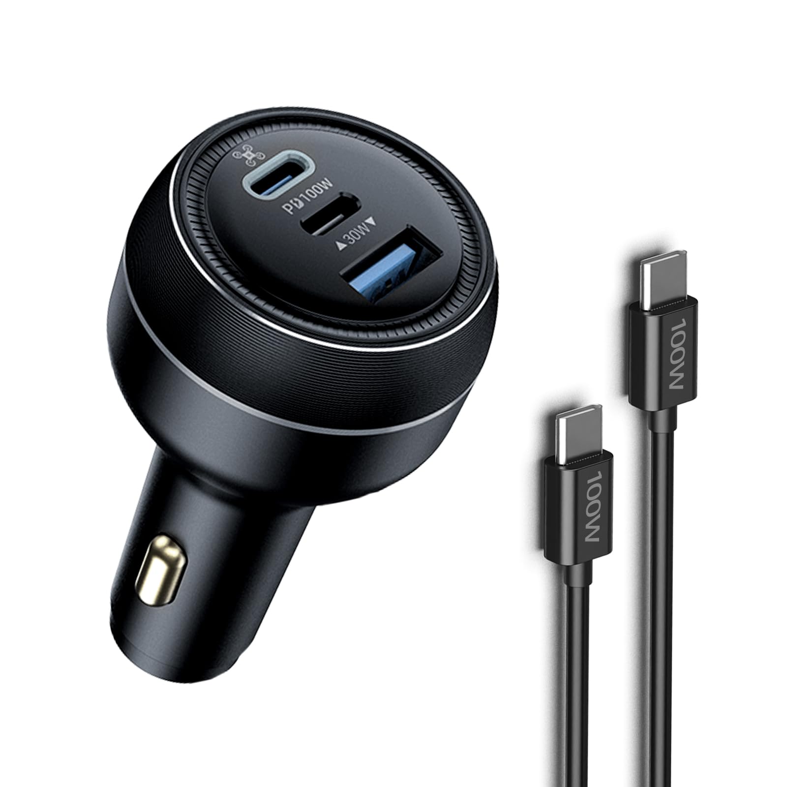 100W USB-C Car Charger for DJI Drones, 3-Port Fast Battery Adapter (2 USB-C + 1 USB-A) for DJI Mini/Air/Mavic 3/Avata Series, Charging Hub, Remote Controller – 1 Cable Included