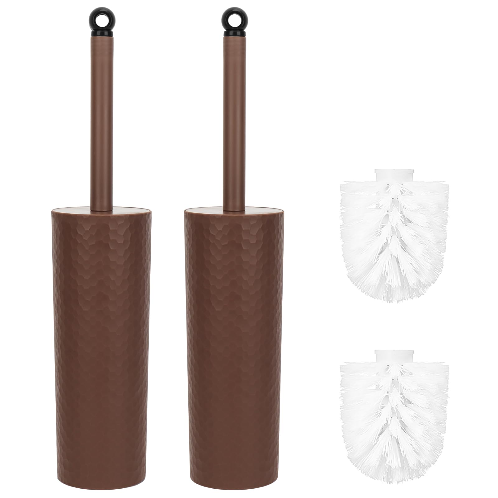 Toilet Brush, 2 Pack Toilet Brushes & Holders Sets with Plastic Handle & Soft Flexible Bristles, 4 Toilet Brush Heads for Bathroom Toilet-Ergonomic, Elegant, Durable Loo Brush (Brown)