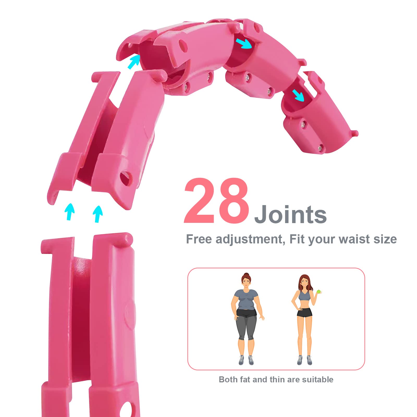 Jinkey Hullahub Reifen zum Abnehmen, Hula Hup Reifen Erwachsene 28 Teiliger Abnehmbarer Hulahupreifen Smart Hula Fitness mit Gewicht für Fitness, Anfänger und Gewichtsverlusttraining