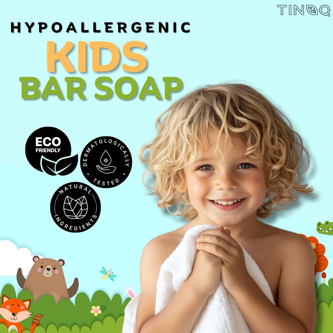 Kids Soap Bar | Hypoallergenic for Sensitive Skin | Natural & Organic Ingredients | Calming Green Tea | Eco Zoo Packaging for Kids & Earth | 2 Bars – 3.5 oz Each image 2