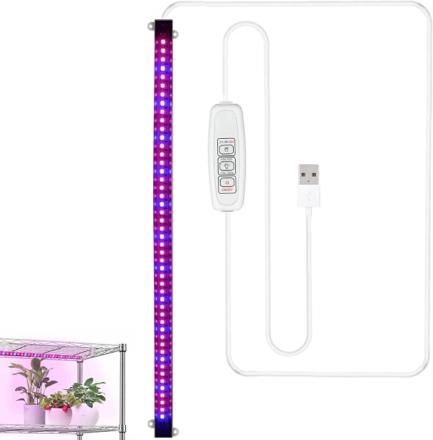 Senelux LED Grow Light Strip for Indoor Plants with Auto ON & Off Timer, Full Spectrum / 4 Dimmable Levels/USB Plug-in Plant Light for Gardening Greenhouse Hydroponics