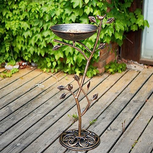 HOUYANG Diam 29 cm L x 78,7 cm A Banho de Pássaros de Ferro Fundido, Banhos de Pássaros para Exterio
