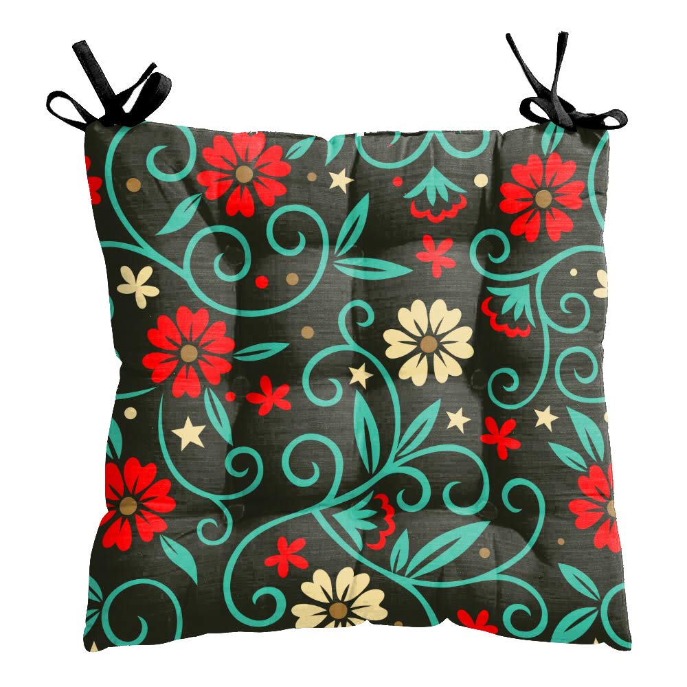 MUKESH HANDICRAFTS Flower Printed Square Chair Pads/Seat Cushions with Ties, Large Size for Sitting,Pooja, Dining Table,Indoor & Outdoor (16x16 Inches), One Pcs-image-4