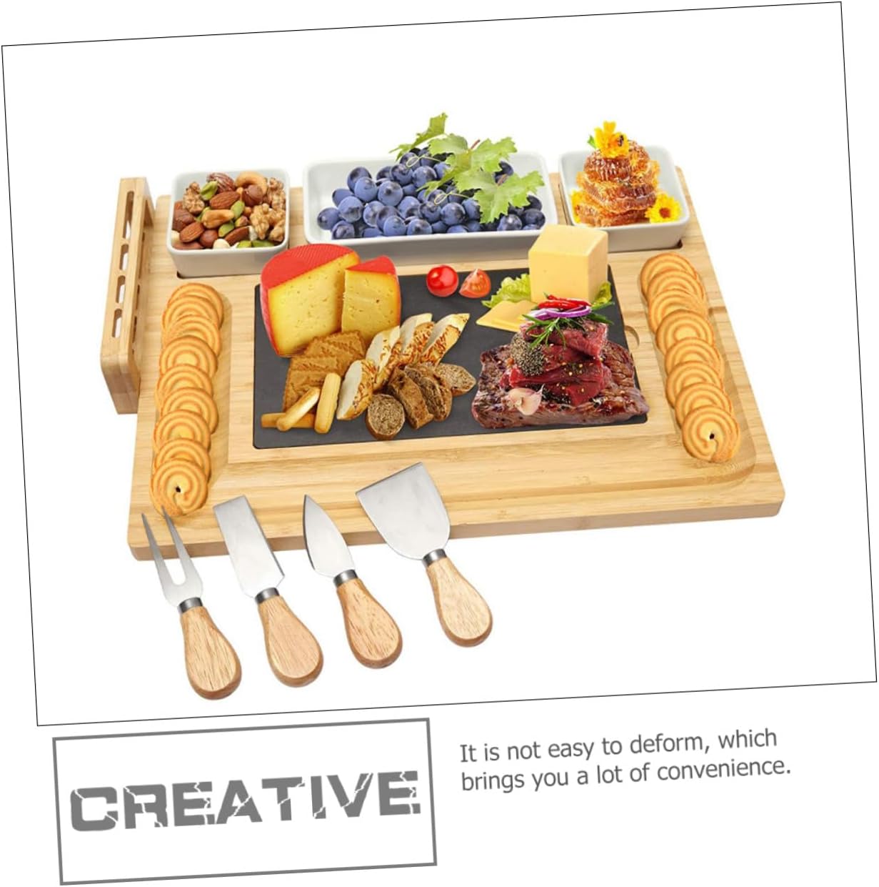 LABRIMP 竹製チーズボード 多機能チョッピングボード 点付属 使いやすい耐久性 食品対応 キッチンサービング用 家族や友人との