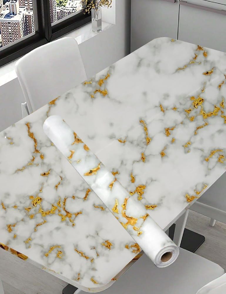 ABTER Marble Wallpaper Granite Waterproof Wal;Paper Self Adhesive Gloss Vinyl Film Decorative Self Adhesive Paper for Countertops Furniture Wallpaper Shelf Paper Marble Effect (Premiume Gold White) (B0D9QVZ5TJ) Amazon Price History, Amazon Price Tracker