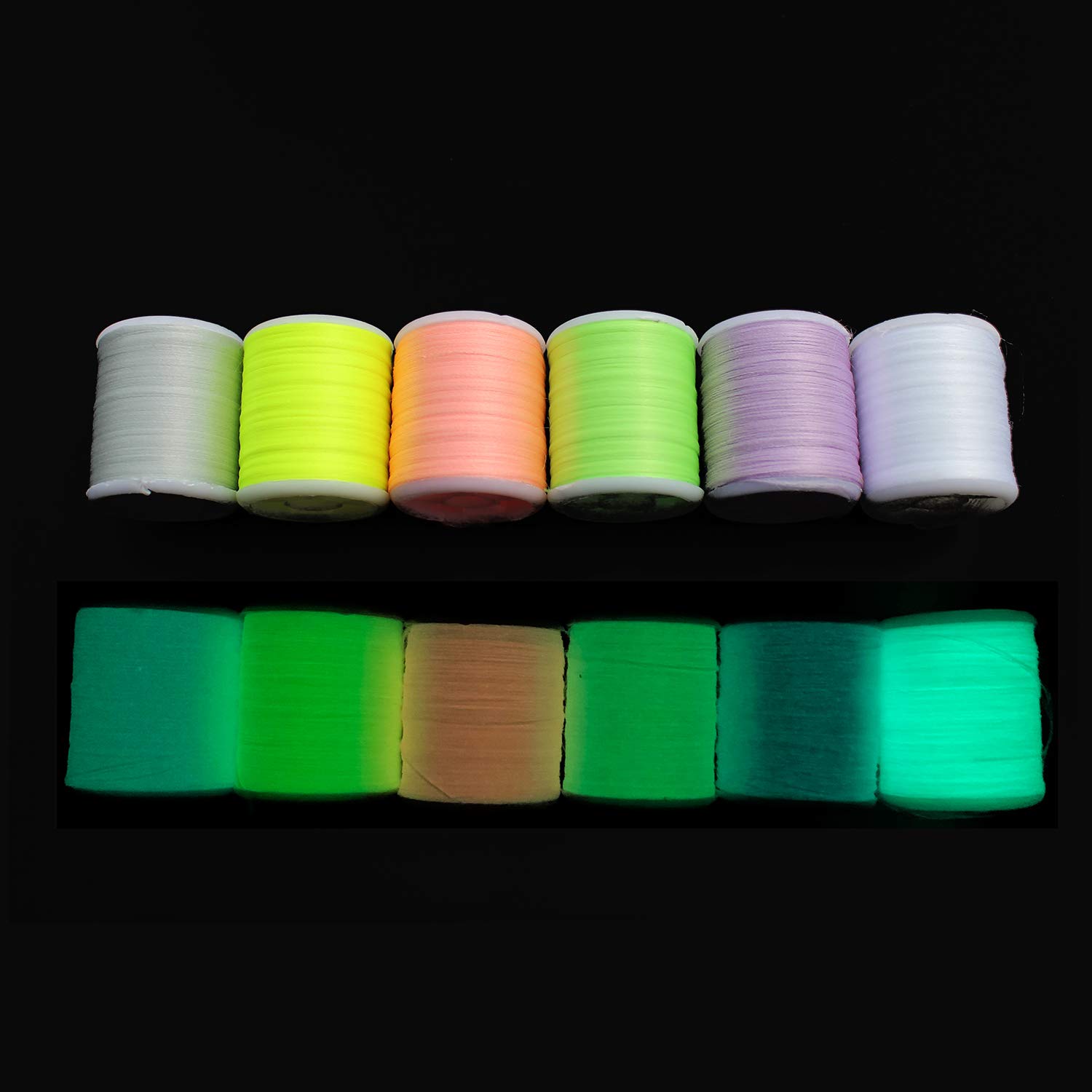 Tigofly 150D denier Luminous Fly Tying Floss Thread, Assorted Colors, 6 Spools, Polyester, 0.3mm, 40 yards/spool