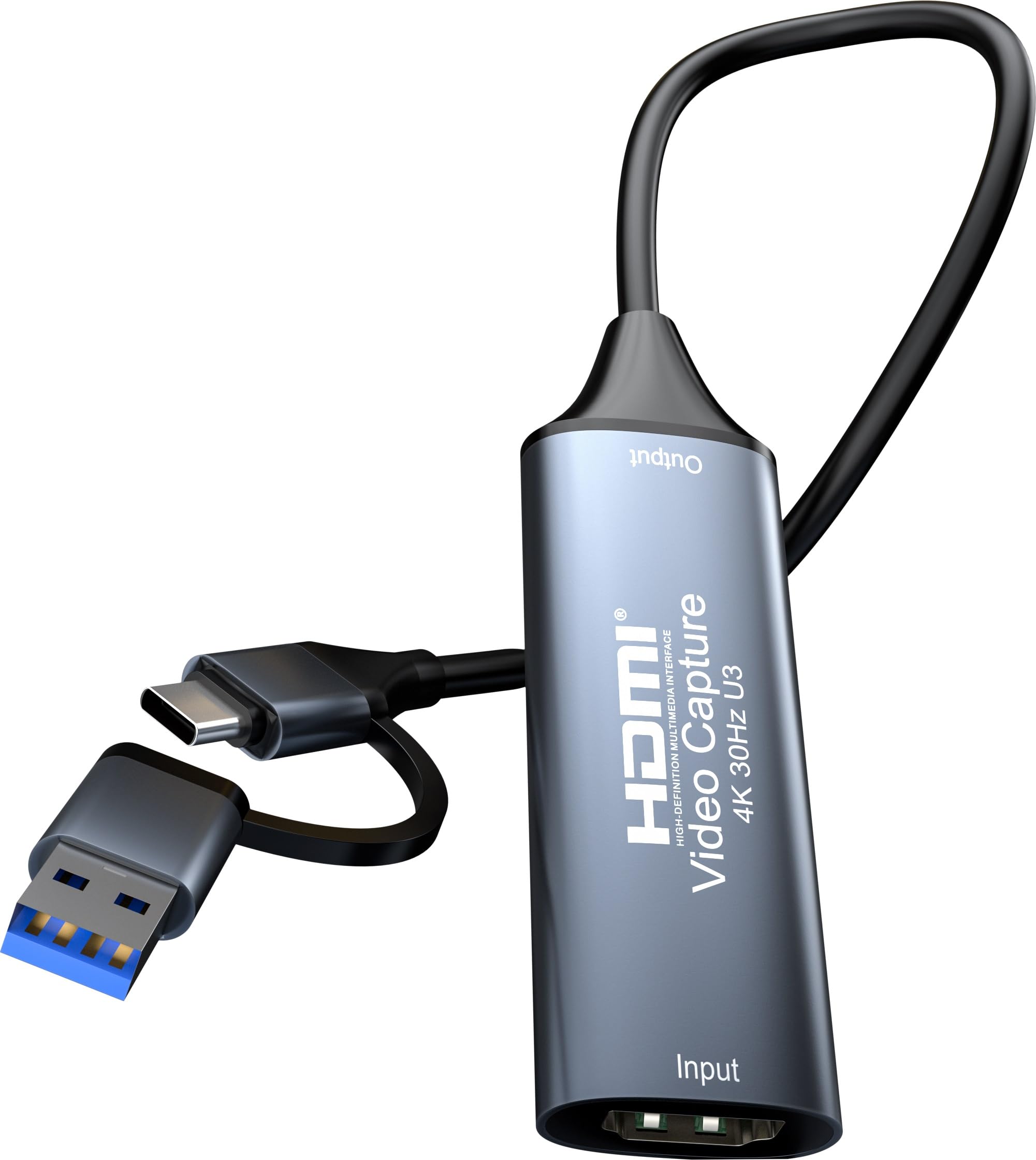 PremiumCord HDMI Capture/Grabber do Nagrywania Wideo/Audio na Komputerze z USB, Rozdzielczość UHD 4K 2160p 30 Hz, Full HD 1080p 60 Hz, USB 3.2 typ C/typ A, Plug and Play, Space Grey