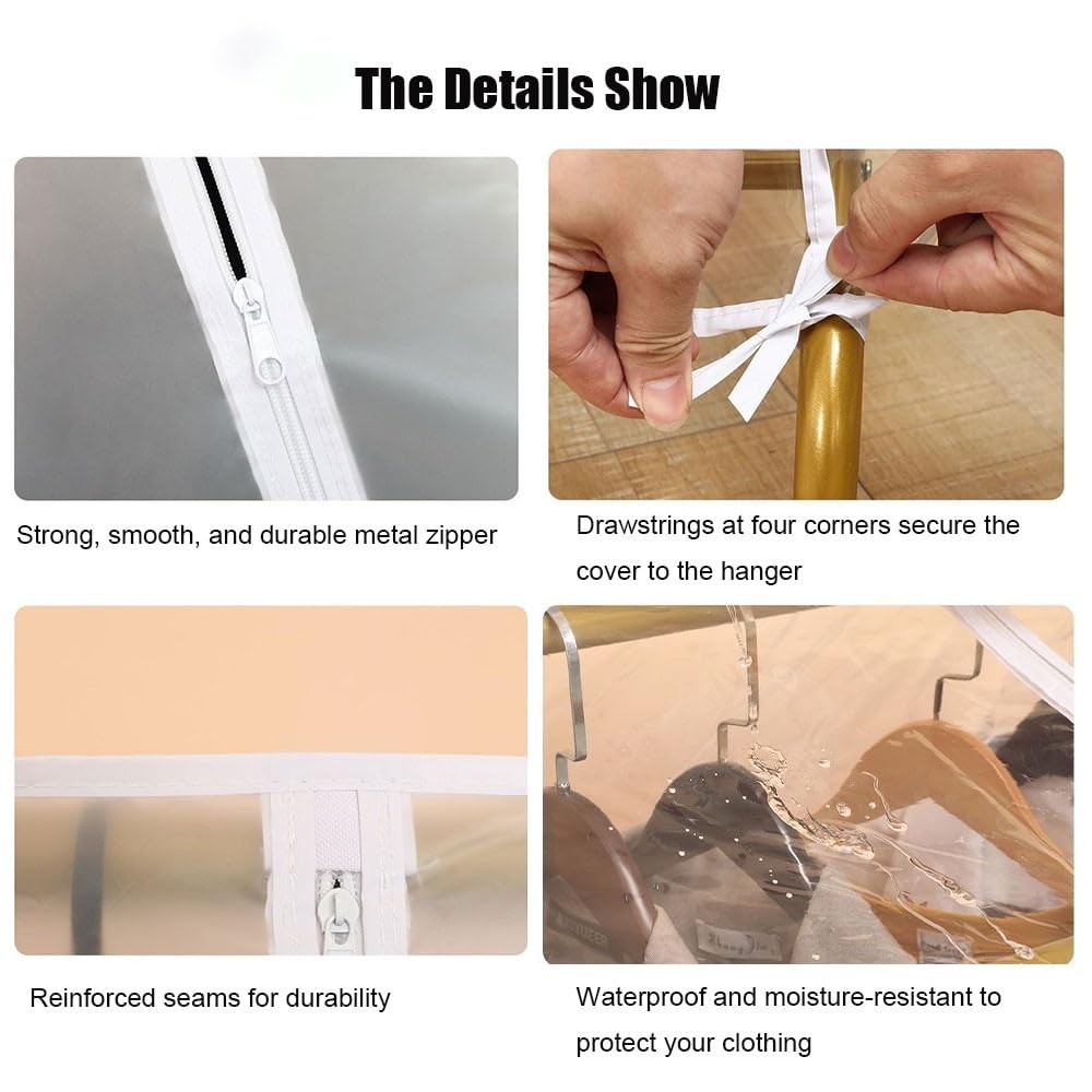 Funda translúcida de PEVA para ropa, protector de perchero a prueba de polvo para trajes y vestidos, 150 cm, protector antipolvo duradero para colgar ropa