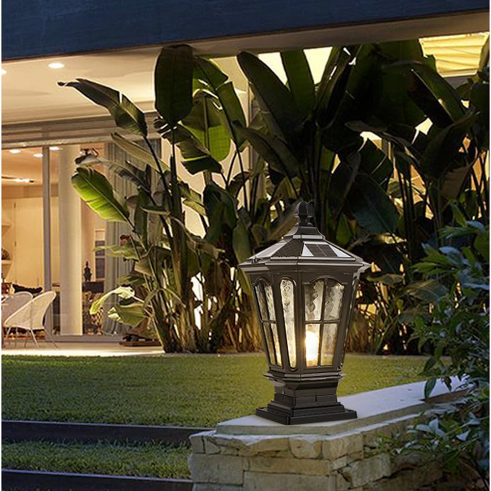 Solar Outdoor Post Lights IP65 Waterproof Solar Pillar Lights External Post Cap Light Tri Color Dimming Landscape Lighting Aluminum External Column Light for Fence Deck Garden Or Patio Post