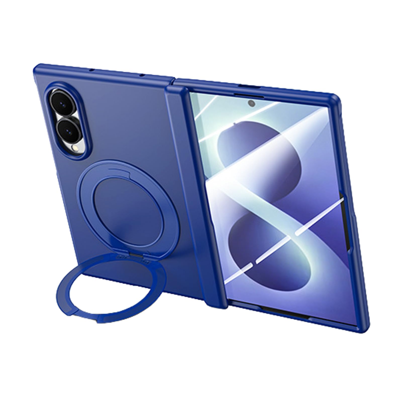 FDUJINH Case for Samsung Galaxy Z Fold 8, Folding Hidden Ring Kickstand Holder Cover Built-In Screen Protector Slim Hinge Shockproof Shell,Blue,Fold 8