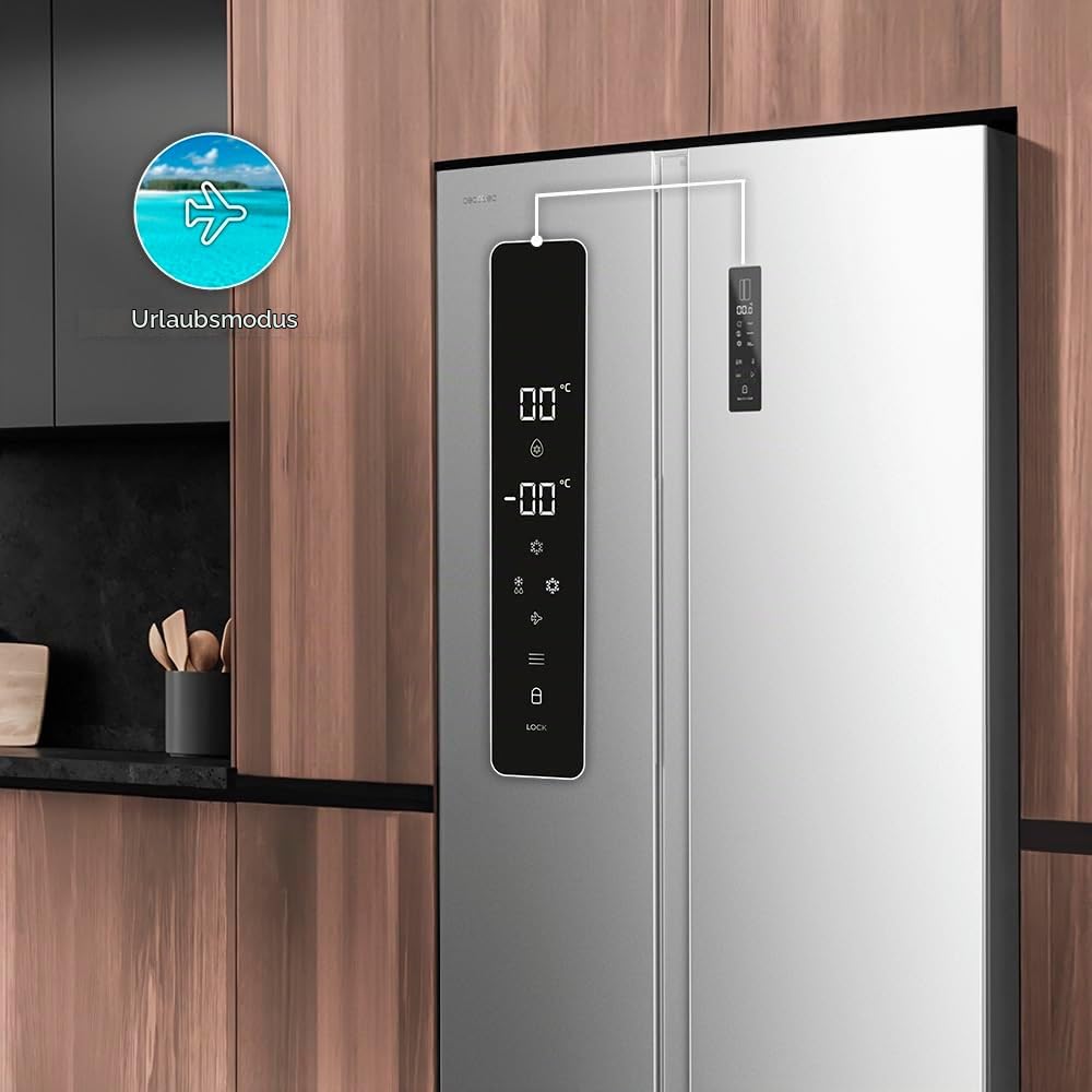 Cecotec Amerikanischer Kühlschrank Side By Side - 562 l - Bolero CoolMarket SBS 562 Inox E. 177x91,2 cm, Inverter Plus Kompressor, geringer Verbrauch, No Frost, Multiairflow, Schnellkühlung, Edelstahl
