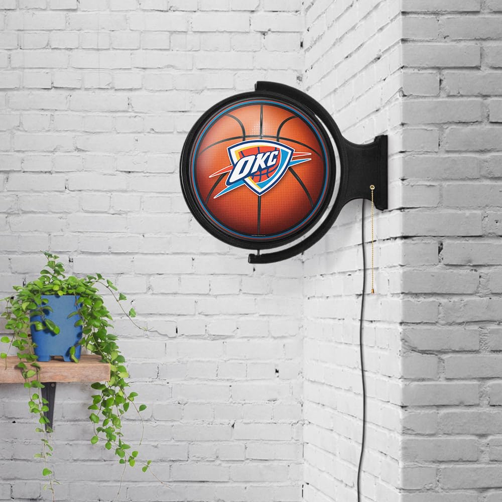 The Fan-Brand NBA Oklahoma City Thunder: Basketball - Original Round Rotating Lighted Wall Sign- Sports Decor for Home, Game Room, Fan Cave & Garage - USA Made