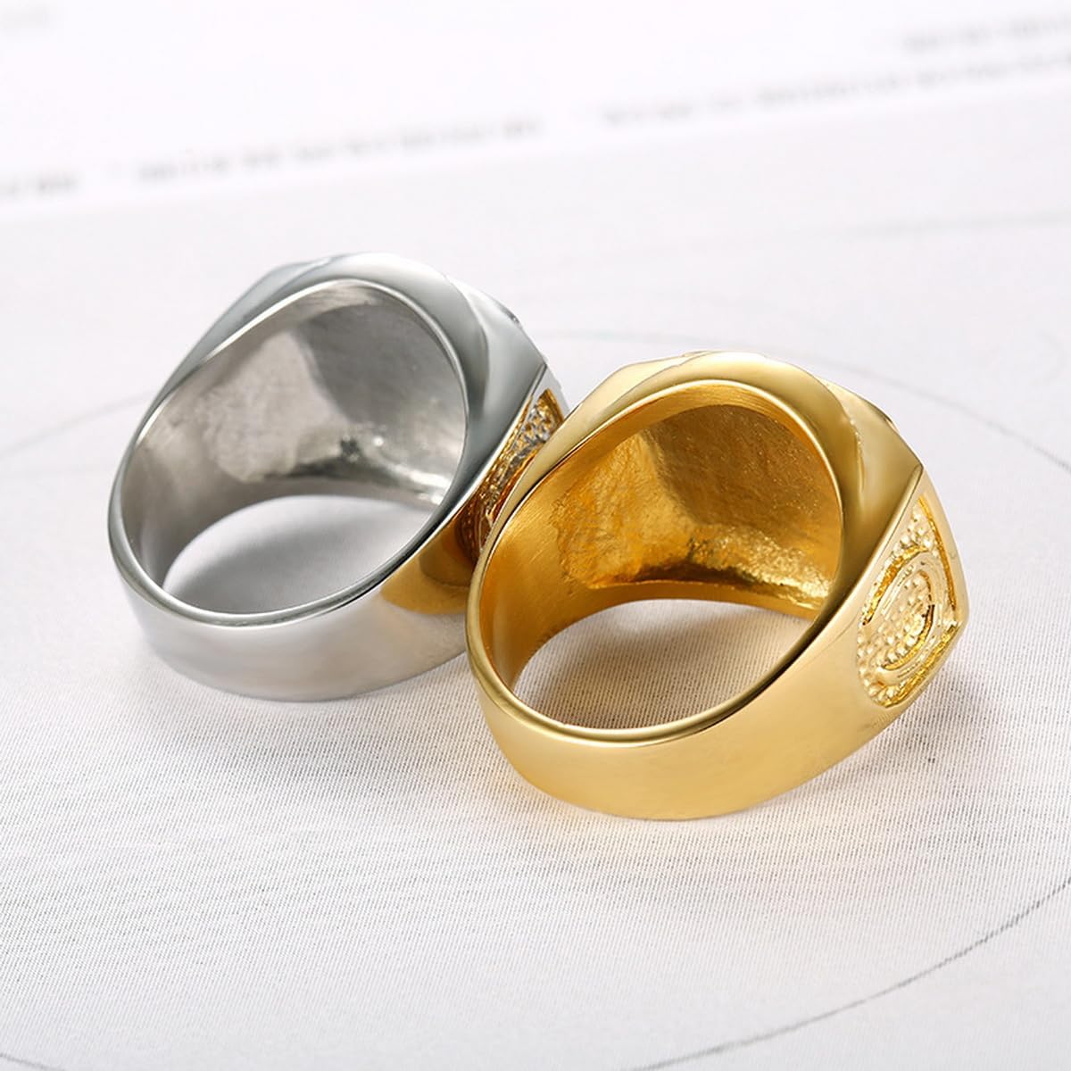 Lucky Gold Plated CZ Bling Horseshoe Ring for Men,Iced Out Horse Ring,Unique Western Stainless Steel Ring Biker Vintage Square Hip Hop Rocker Fashion Equestrian Jewelry