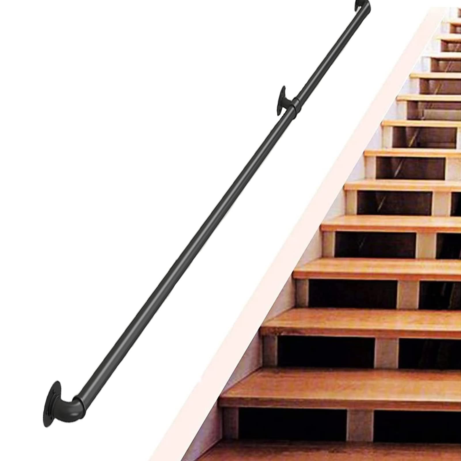 Rampe d'escalier en métal noir industriel de 30 à 600 cm pour fixation murale