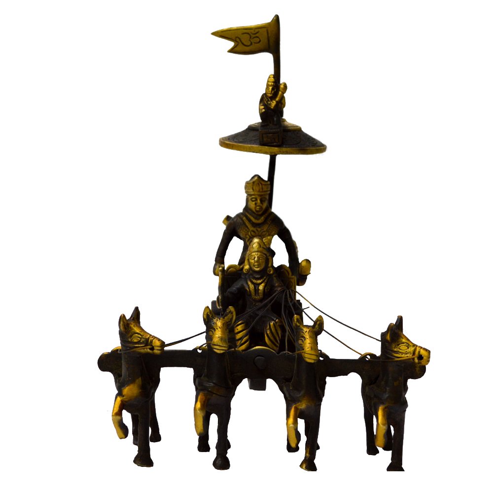 Varmohey Royal Handicrafts Brass Lord Krishna Riding Arjun Rath With Antique Finish