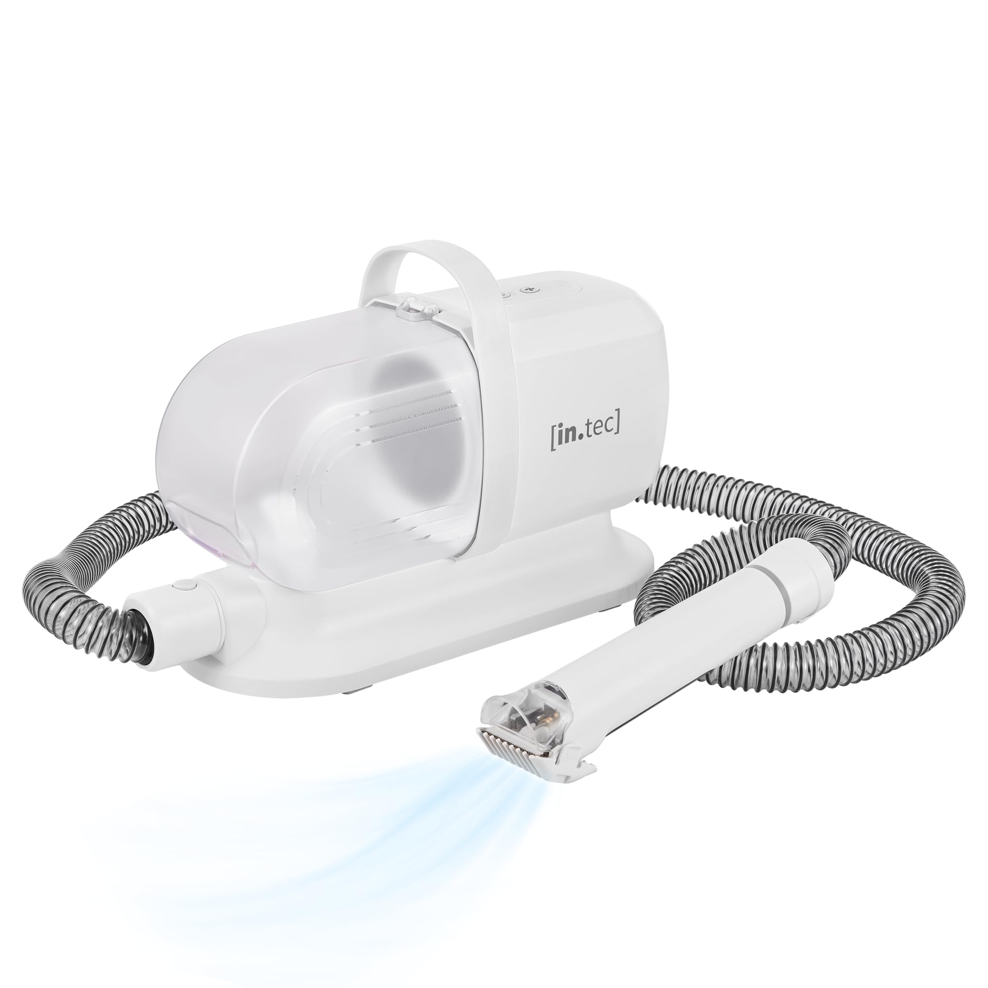 in.tec Kit Toelettatura 5 in 1 per Animali Domestici Tosatrice Elettrica e Aspirapolvere con Contenitore Rimovibile Trimmer Cani Gatti Asciugapeli - Bianco