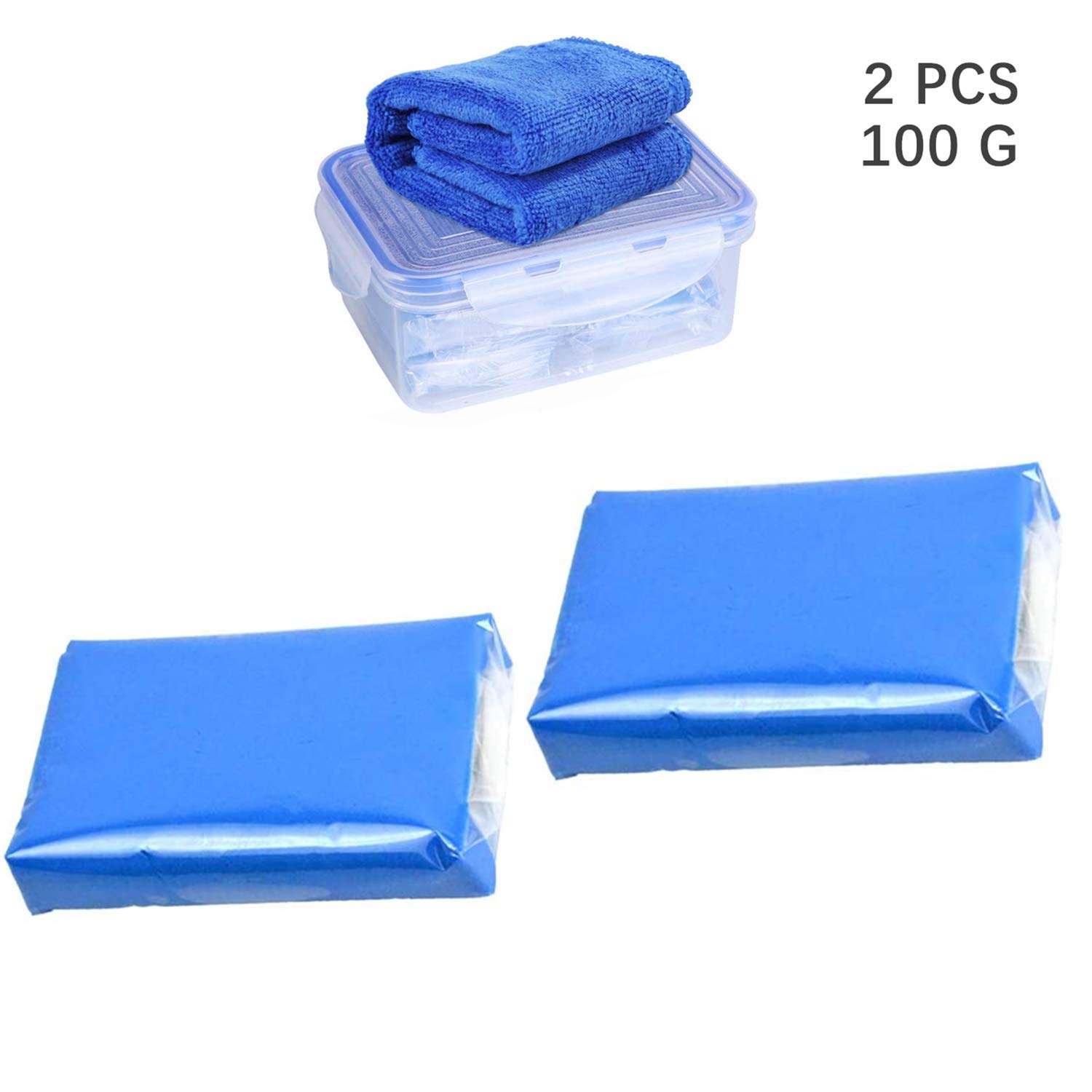 Clay Bar Car Detailing Clay Bar - Clay Bars Magic Clay Bar 2 Pack 100g Auto Wash Bar Car Detailing Clay Bar Washing and Adsorption Capacity for Car, Vehicles Glass Towel Storage Box Included